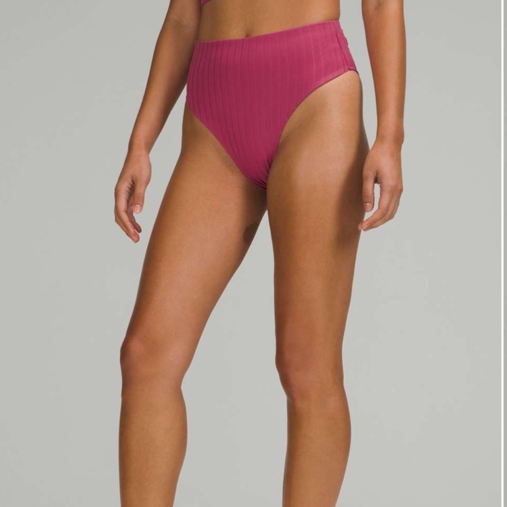 Lululemon Ribbed High-Waist Extra-Skimpy Swim Bottom In Pink Lychee Size : XS